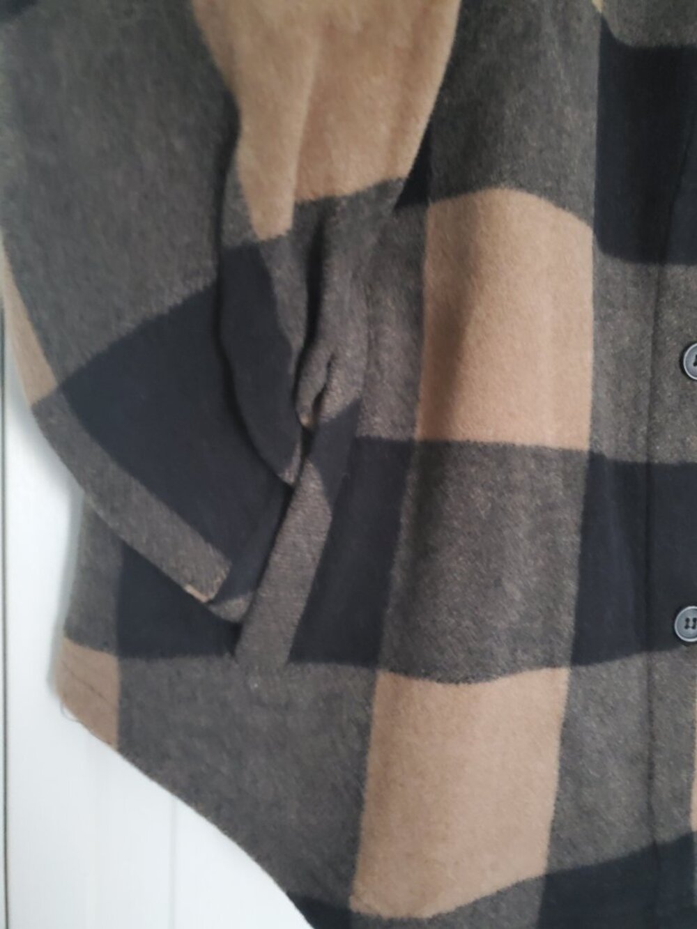 Woolx Sawyer Merino Wool Blend Shacket Caramel Black Plaid Loose Fit Small - Picture 3 of 16